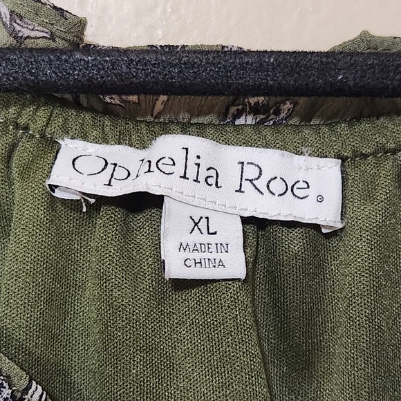 Ophelia Roe Green Short Sleeve Blouse V-neck Womens SIze XL - Picture 2 of 4